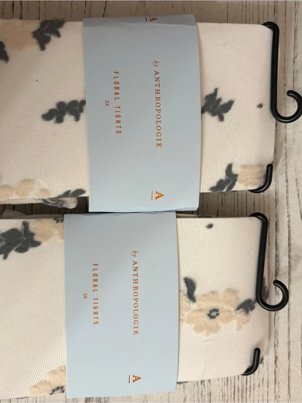 Anthropologie Cream Floral Tights with  Flowers & Green Leaves